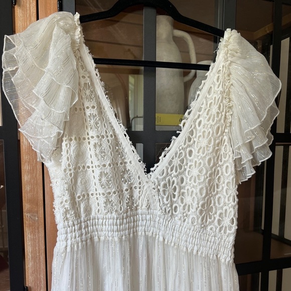 Free People wedding dress boho maxi crochet embroidered BHLDN Anthropologie - Picture 6 of 13